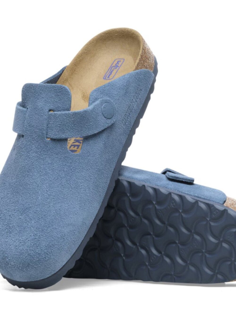 Birkenstock Boston Elemental Blue Soft Footbed Suede Leather Regular Width Clogs